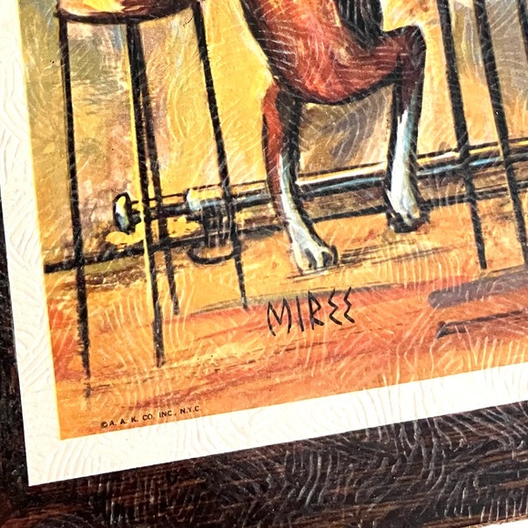 Vintage 60’s big eye dogs at a bar cork litho wall art decor - Picture 2 of 4